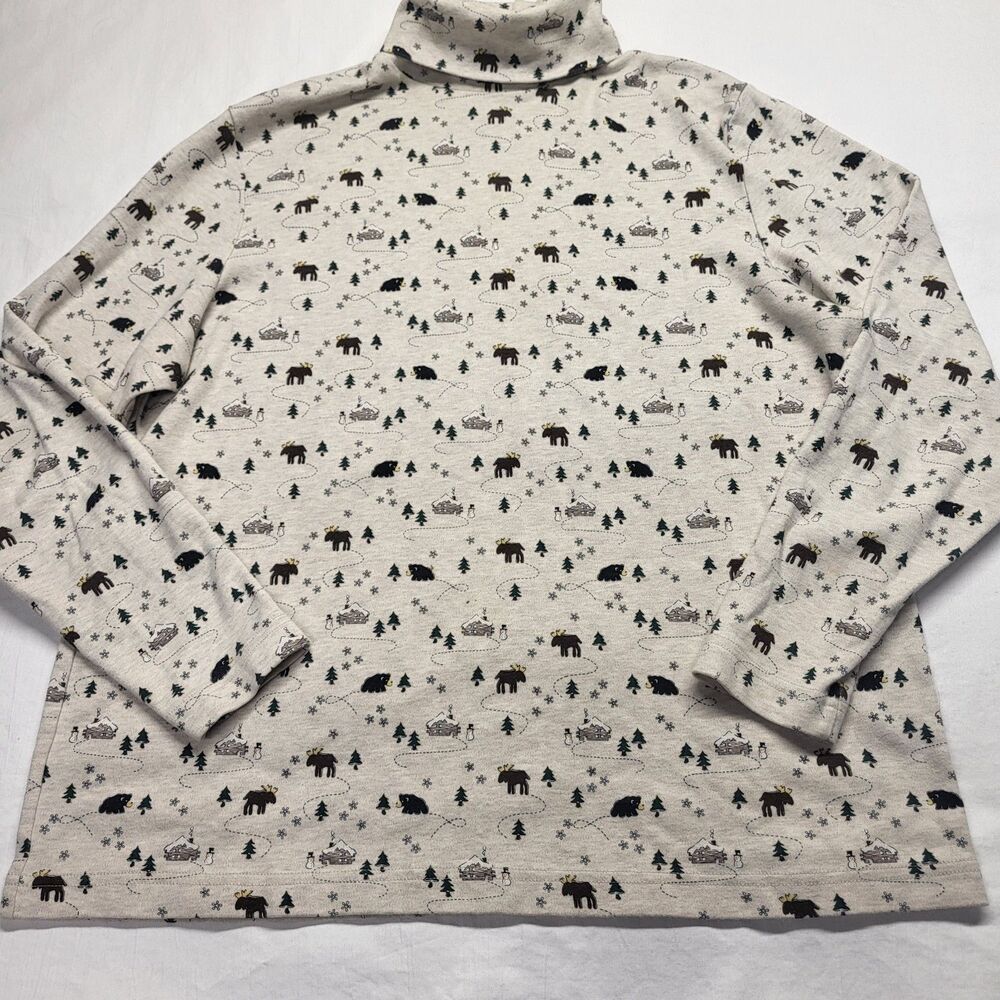 Croft & Barrow Turtleneck 100% Cotton Beige Moose Cabin Cozy Size XL 90's
